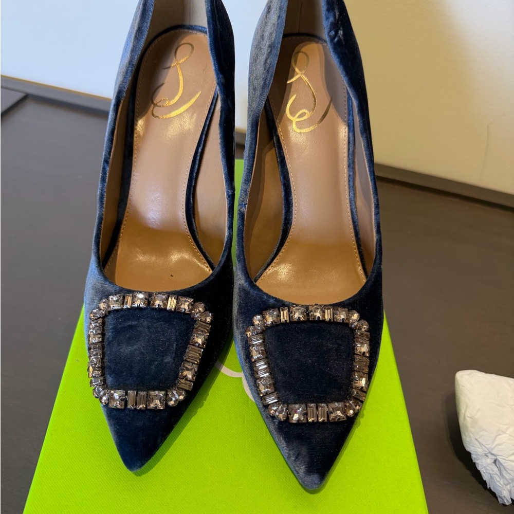 Sam Edelman Navy Velvet Heels with Embellishments